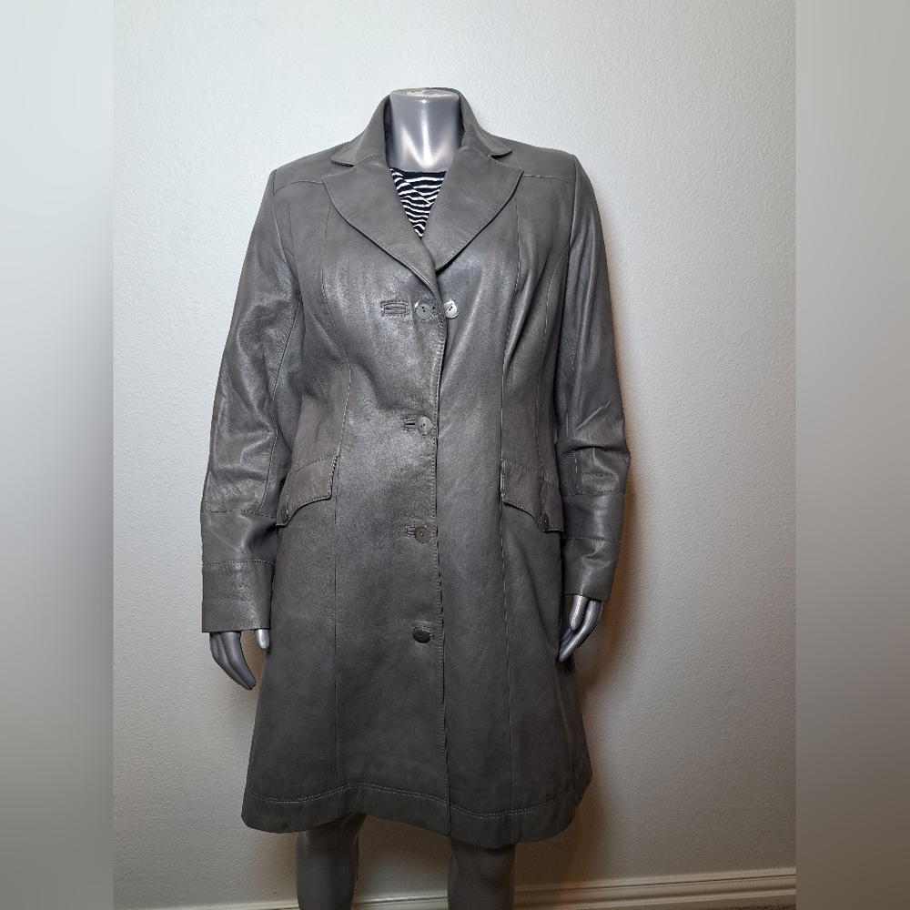Women's Sleek Gray Leather Jacket